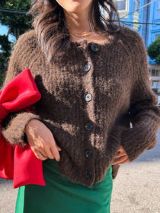 Sweaters - Lisa Says Gah - Espresso Fuzzy Button-Up Cardigan